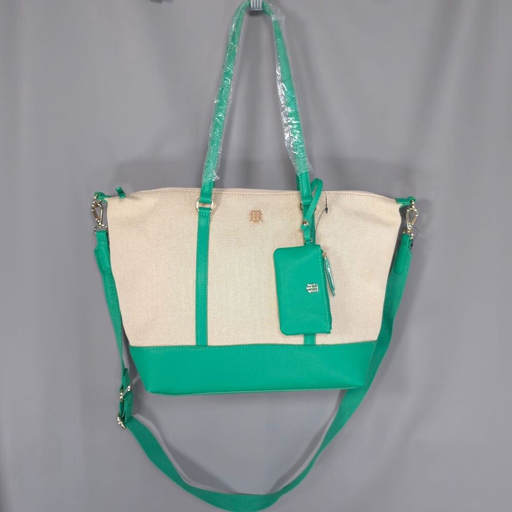 TOMMY HILFIGER Women's New Tote Bag Green Crossbody Pouch Preppy
